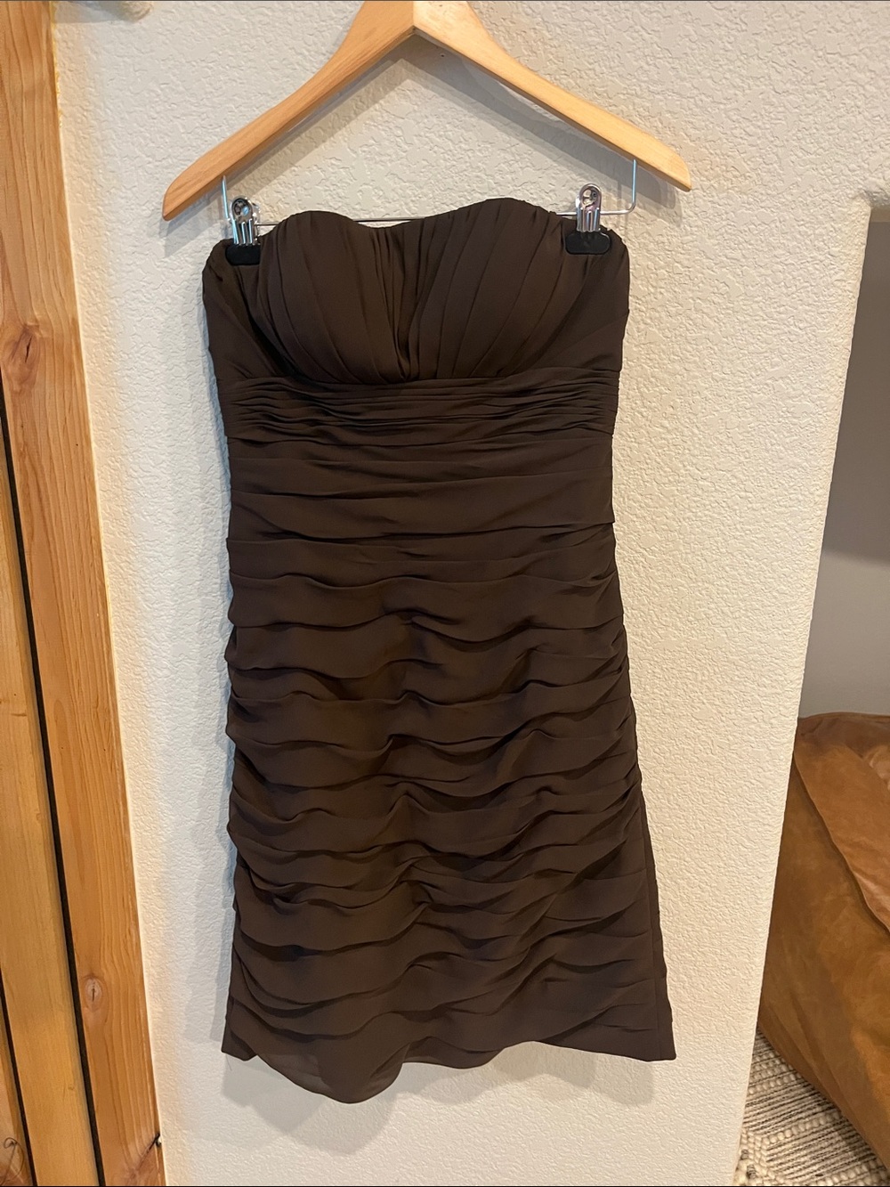 Bill Levkoff Strapless Ruched Cocktail Dress in Chocolate Brown